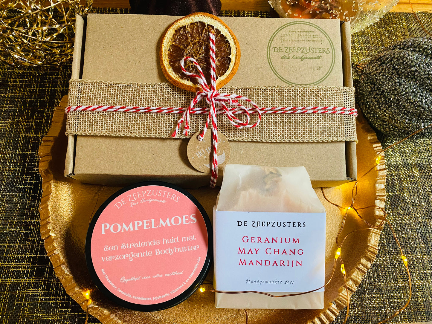 Cadeauset Bodybutter pompelmoes & Geranium, may chang en mandarijn + gratis sisalzakje