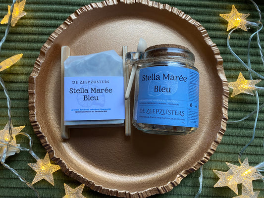 Pakket Stella Marée Bleu zeep en houder + Magnesium Mineraal Badzout