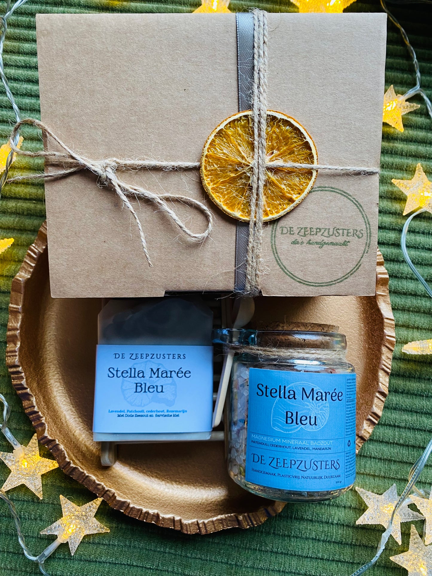 Pakket Stella Marée Bleu zeep en houder + Magnesium Mineraal Badzout